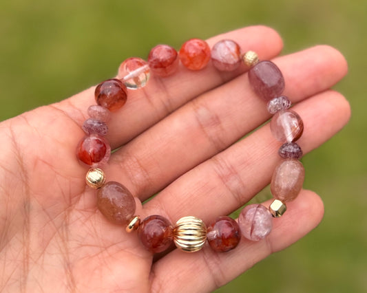 Hematoid Quartz & Strawberry Quartz Beaded Bracelet