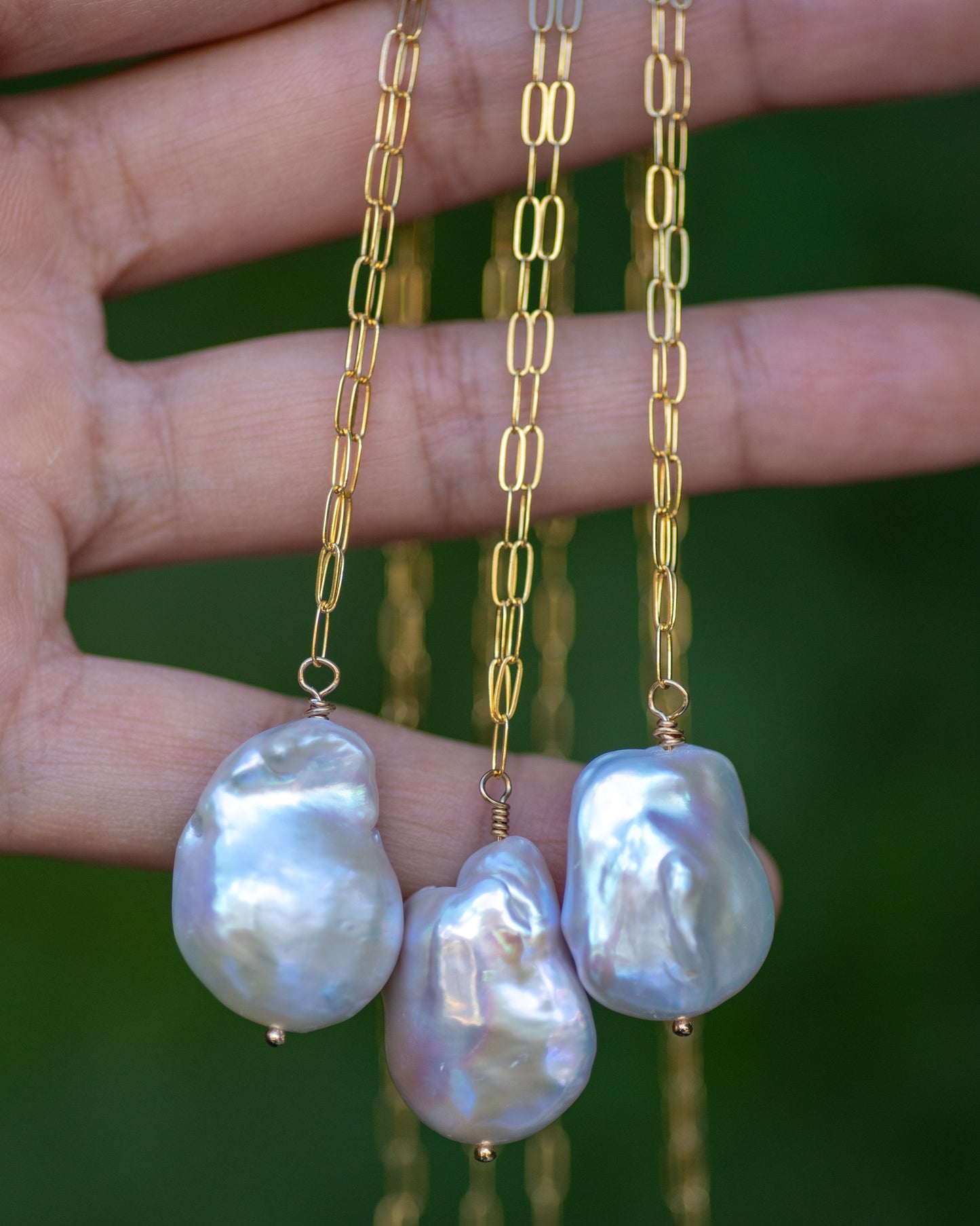 jumbo baroque pearl on paper clip chain