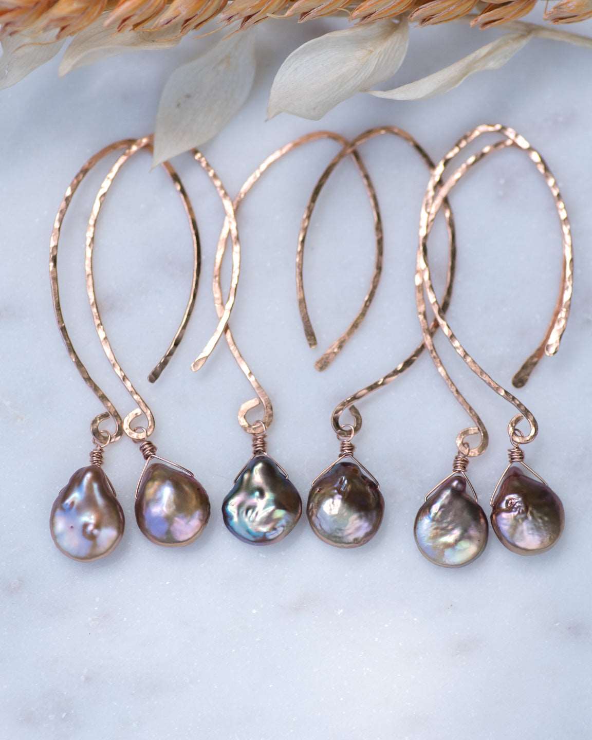 Rose Gold Filled Taupe Modern Pearl Earrings