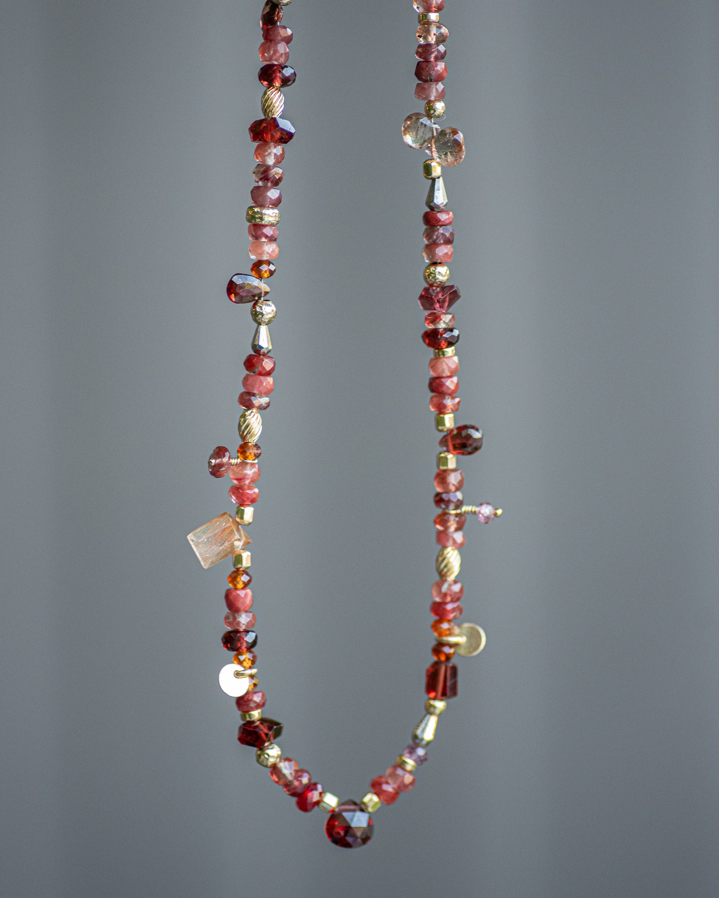 Andesine & Mozambique Garnet Gemstone Beaded Necklace