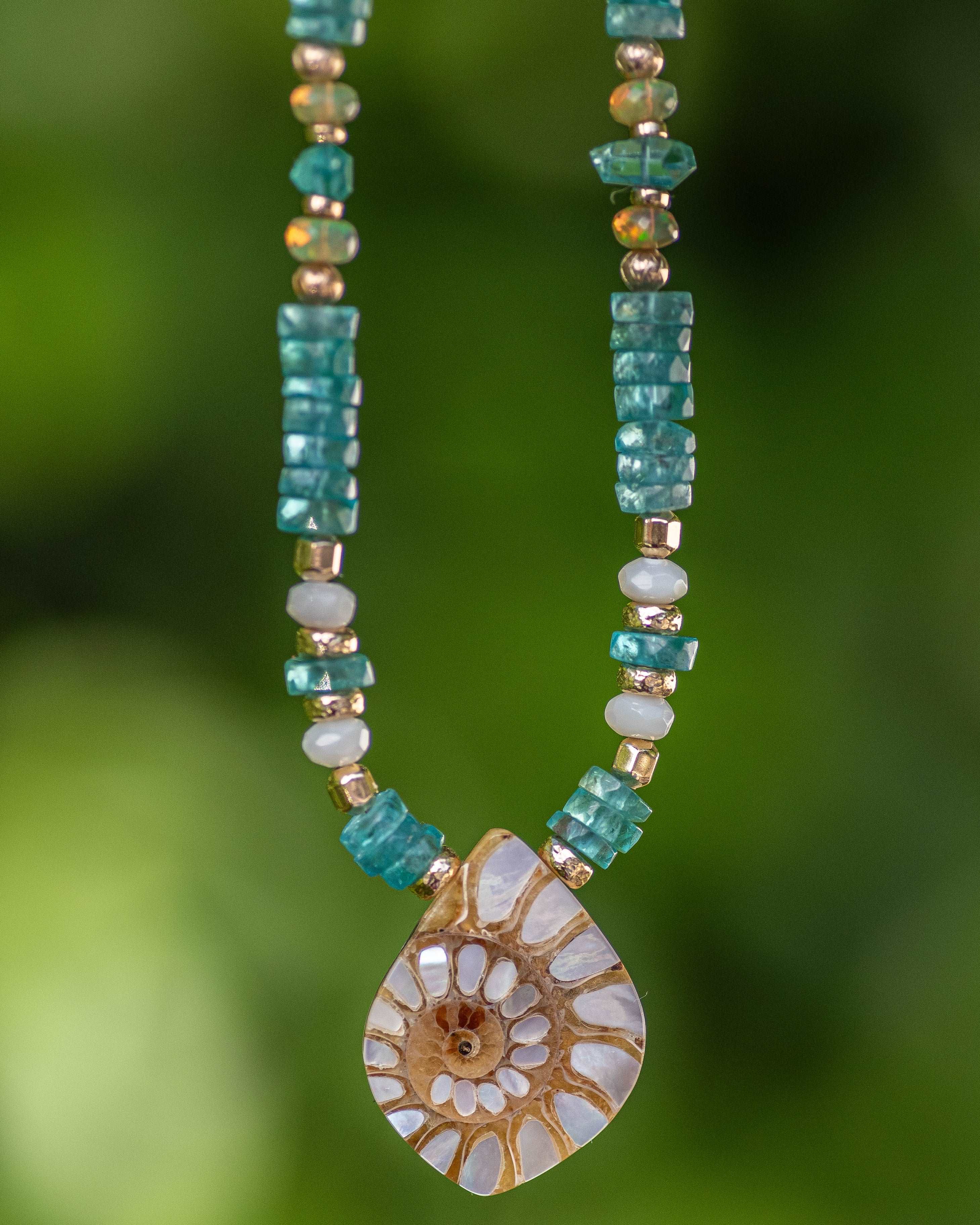 Mother of Pearl Inlay Shell & Apatite Statement Necklace