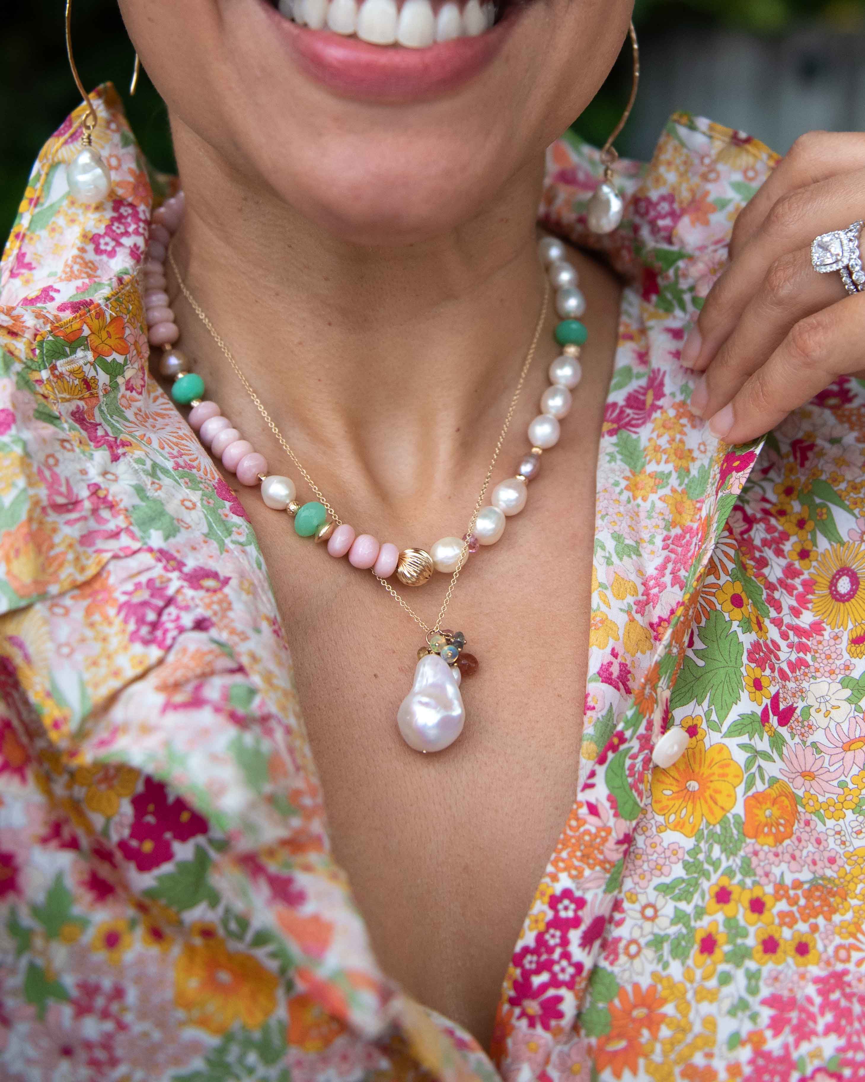 Pink Opal, Sandstone, and Freshwater Pearl Necklace shops