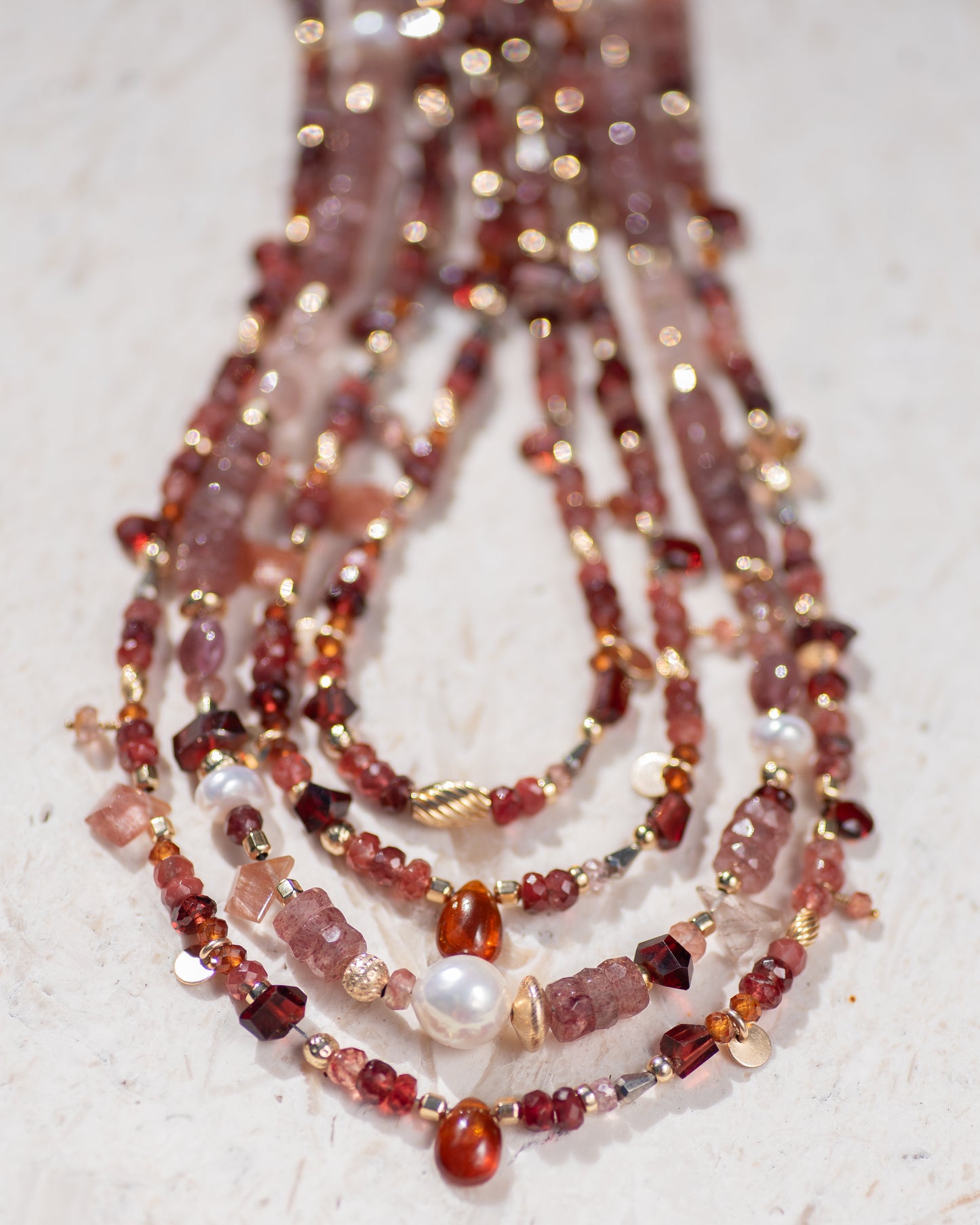 Strawberry Quartz & Garnet Beaded Necklace