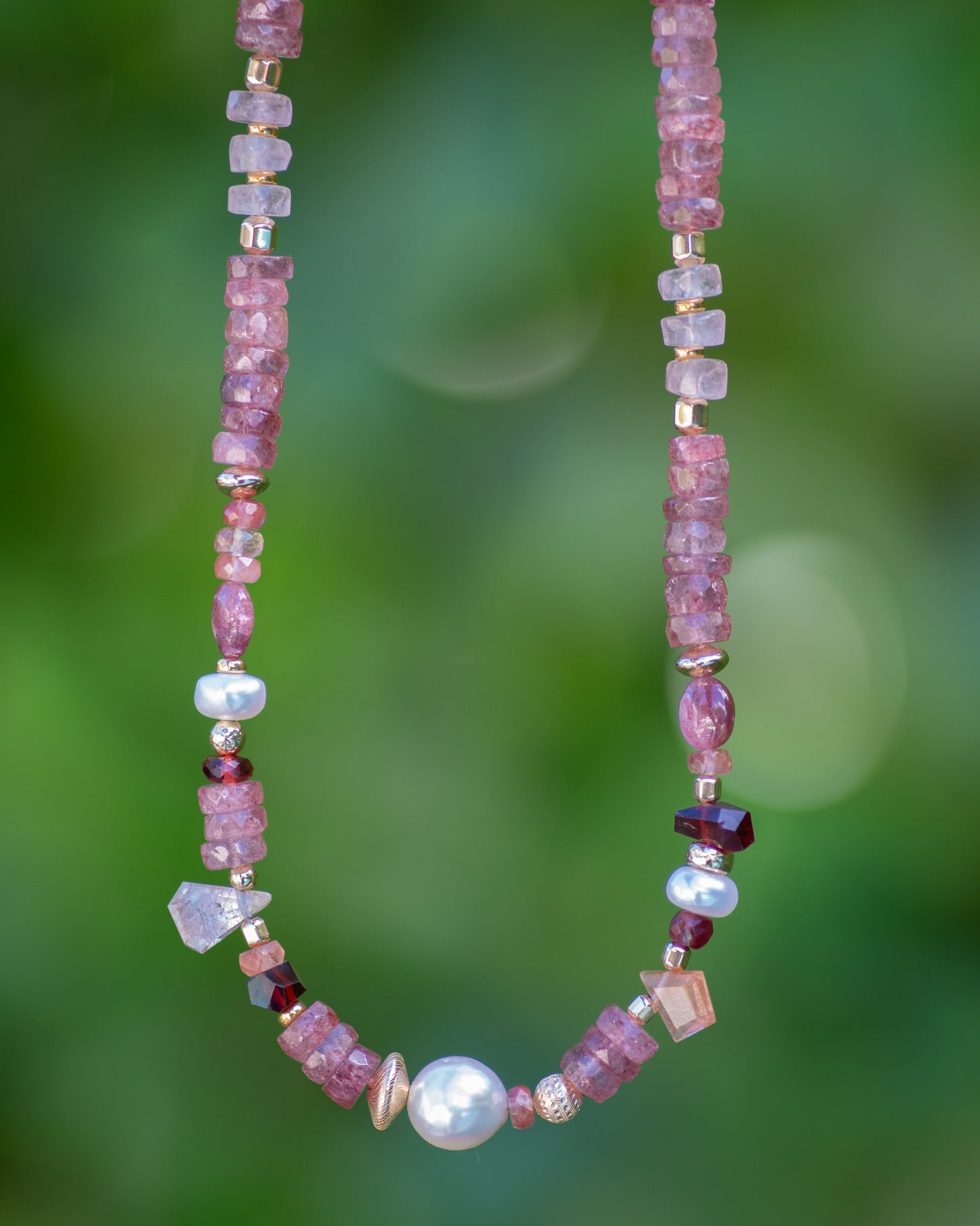 Strawberry Quartz & Garnet Beaded Necklace