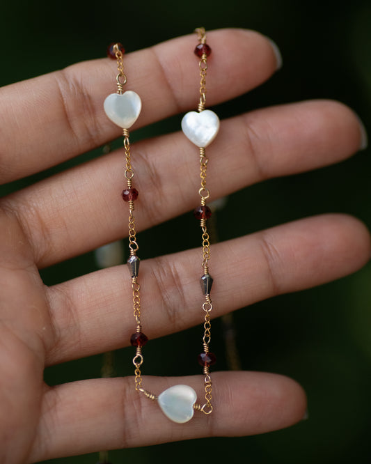 Mother of Pearl Heart & Garnet Necklace