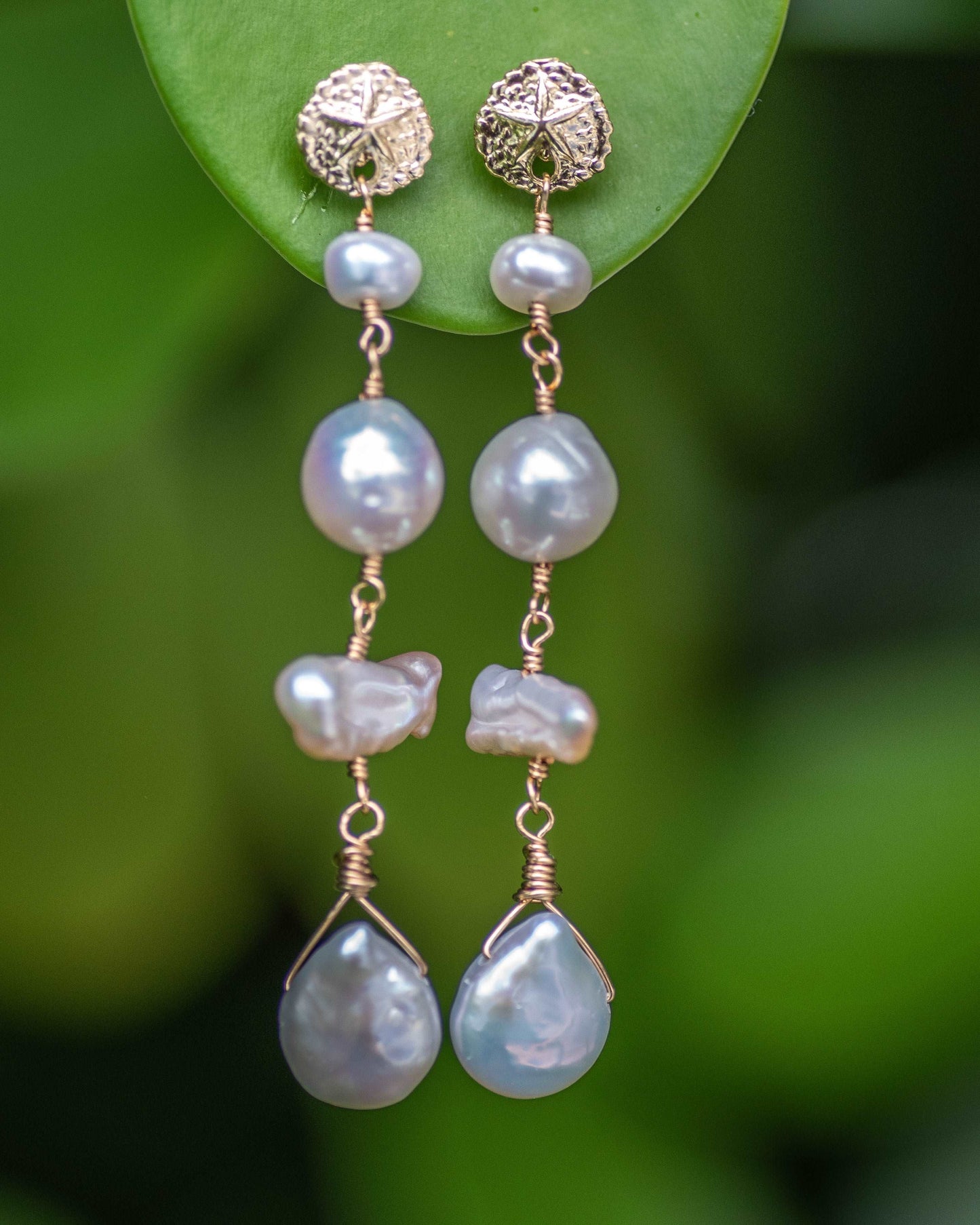 Sand Dollar Pearl Earrings Long