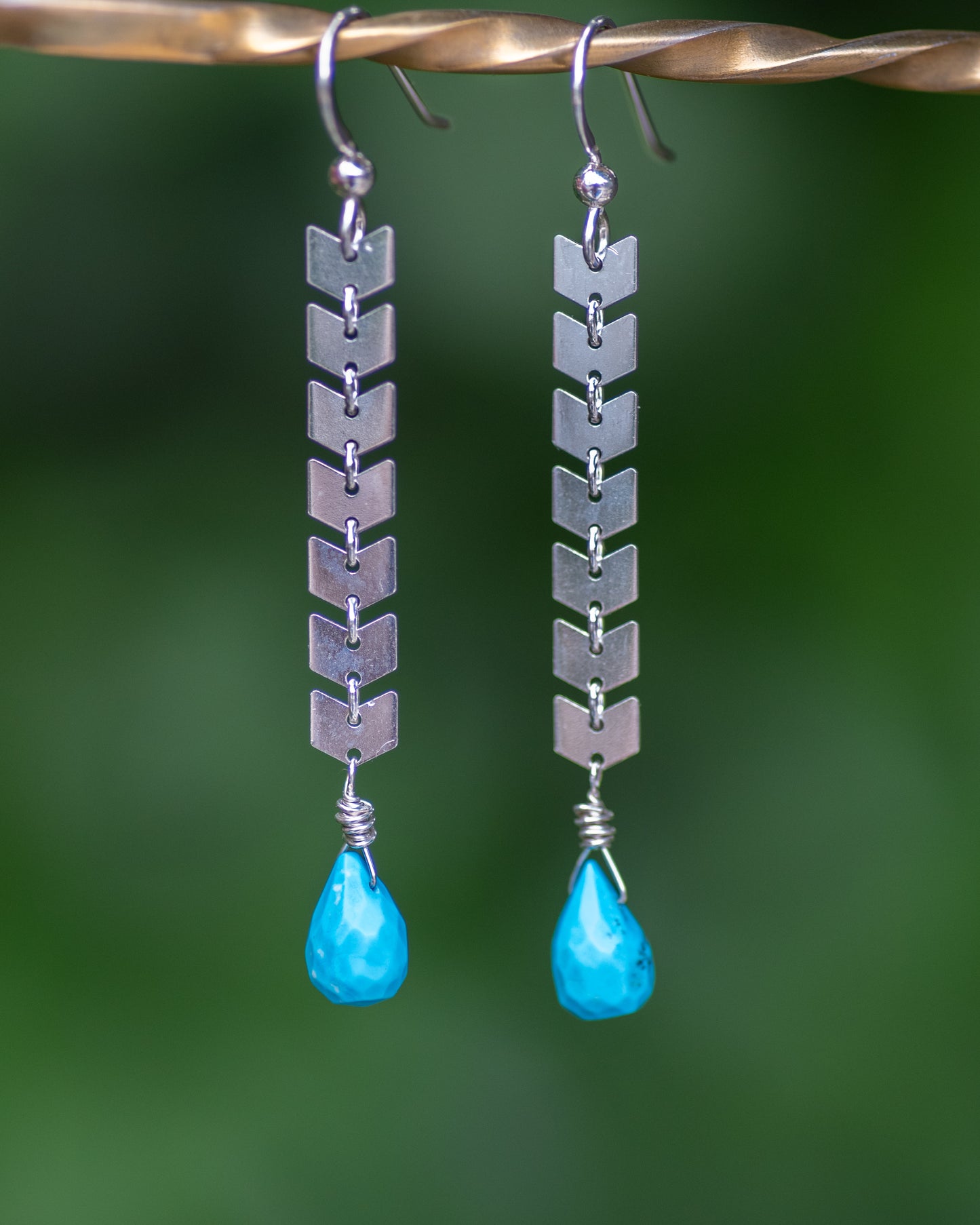 Turquoise Sterling Silver Chevron Chain Earrings