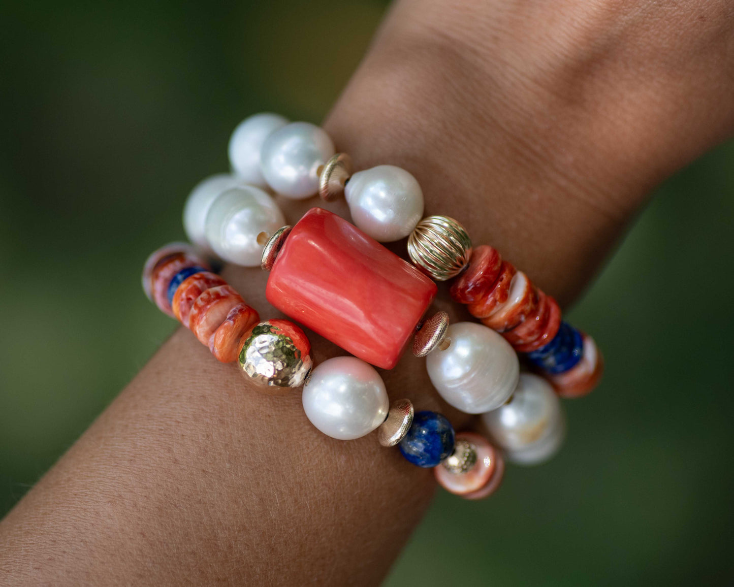 Spiny Oyster & Freshwater Pearls Beaded Bracelet