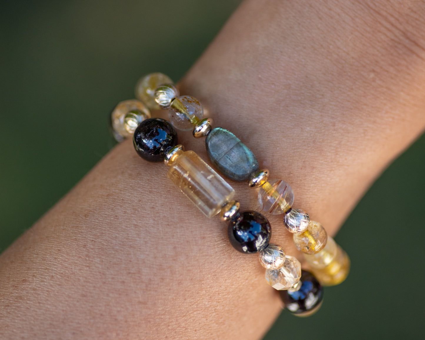 Rutilated Quartz and Labradorite Beaded Bracelet