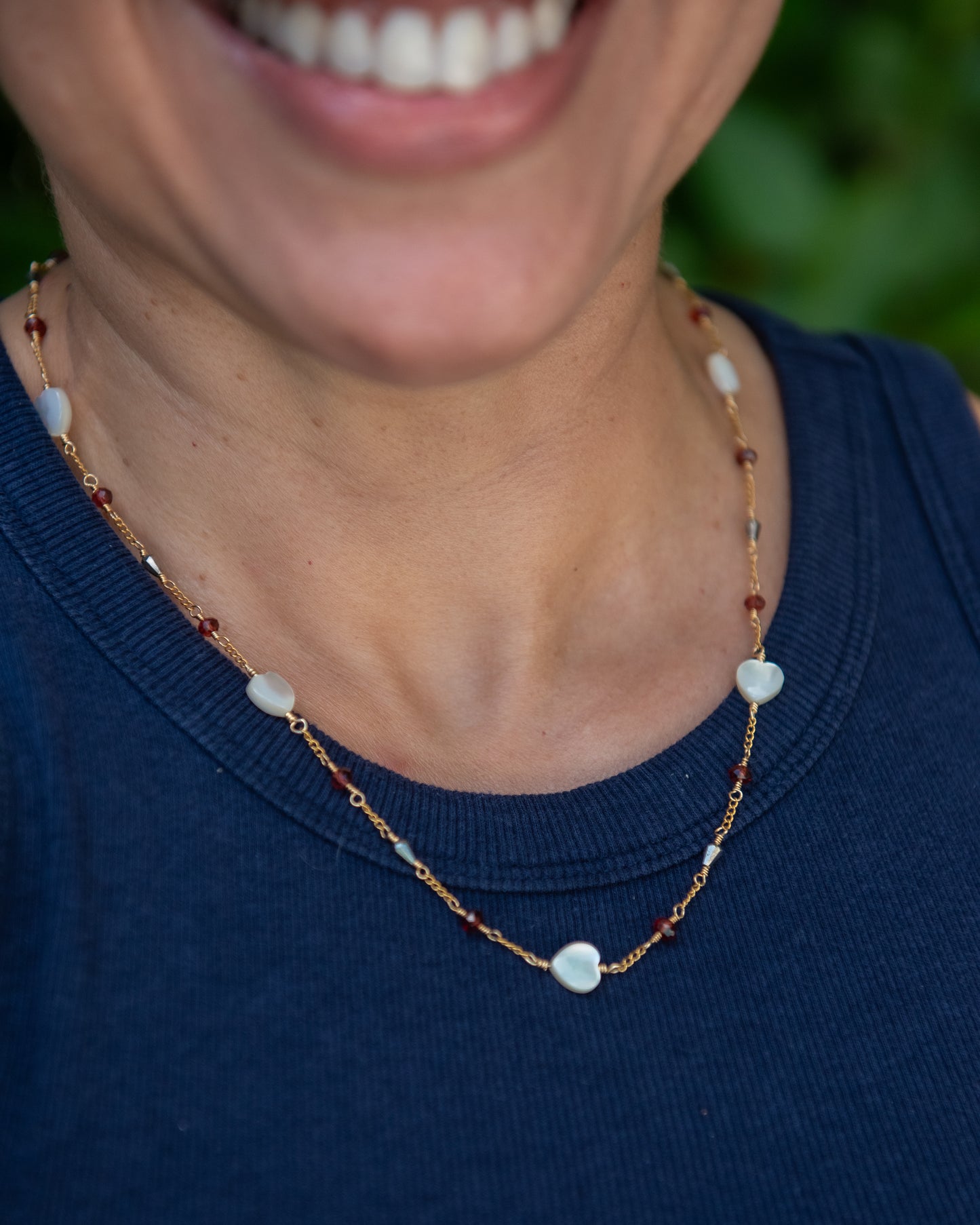 Mother of Pearl Heart & Garnet Necklace