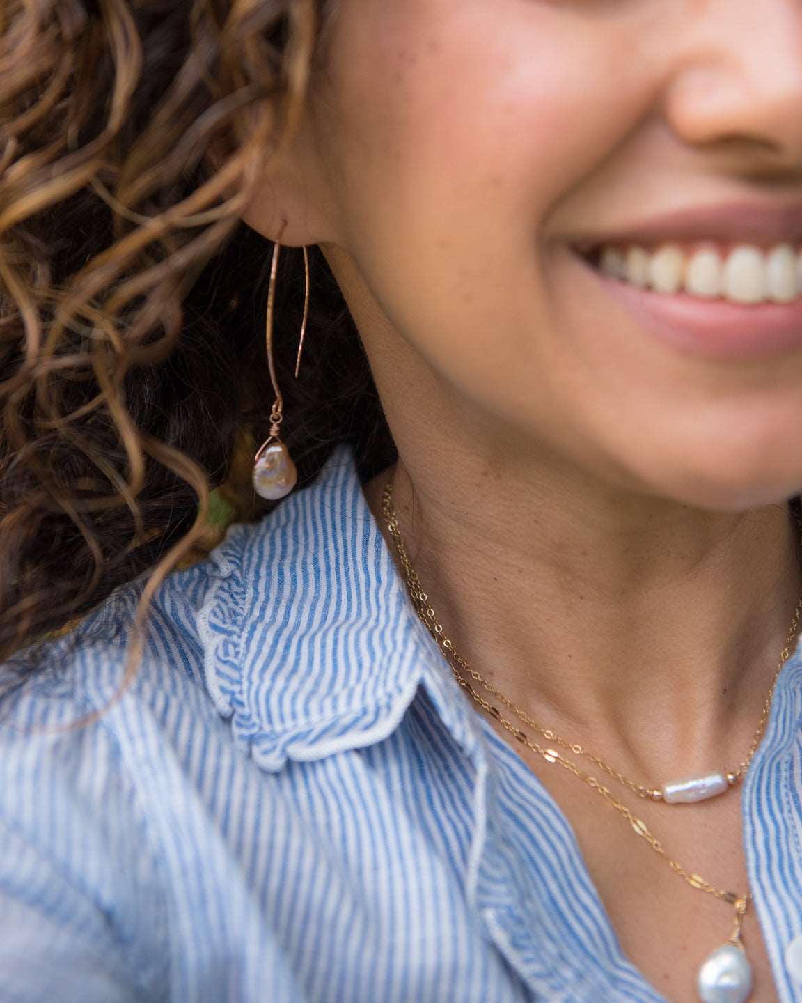 Rose Gold Filled Taupe Modern Pearl Earrings