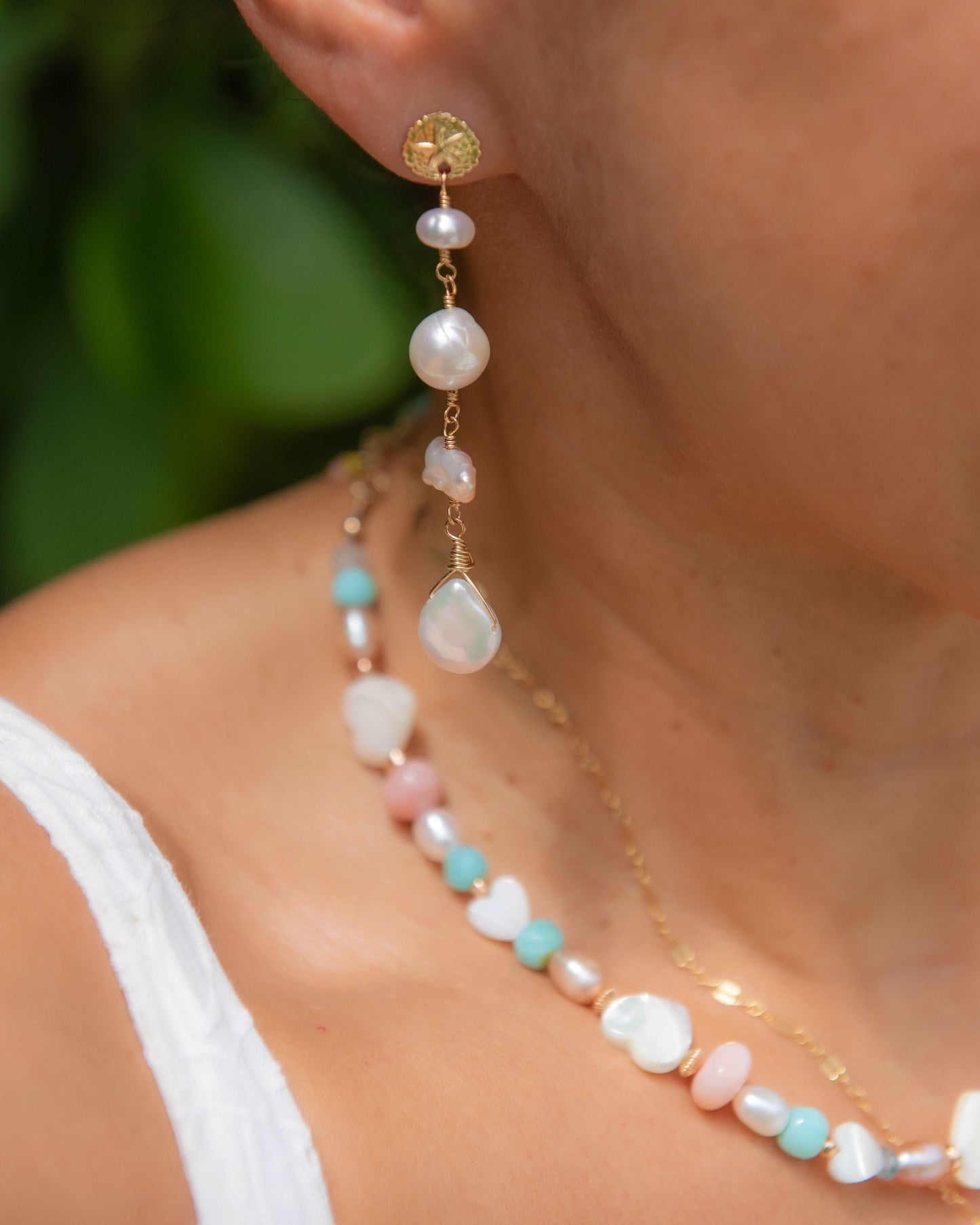 Sand Dollar Pearl Earrings Long