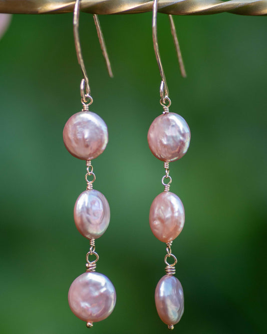 Mauve Three Pearl Earrings