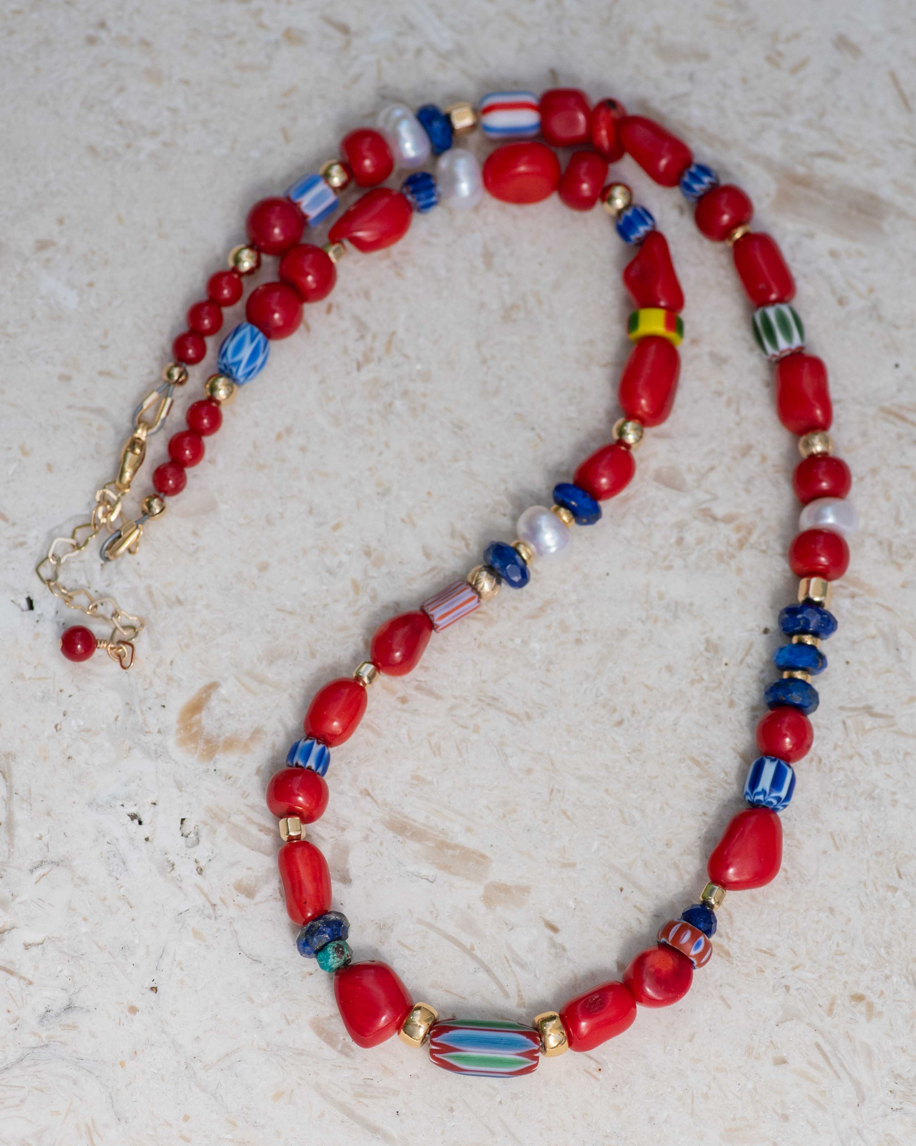 Coral, Lapis & African Trade Beads Beaded Necklace – Vida Jewelry Designs