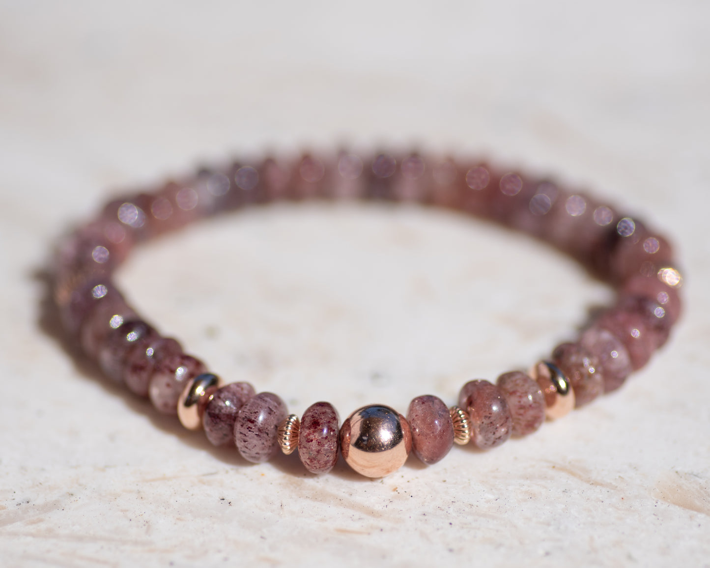 Rose Gold Strawberry Quartz Beaded Bracelet