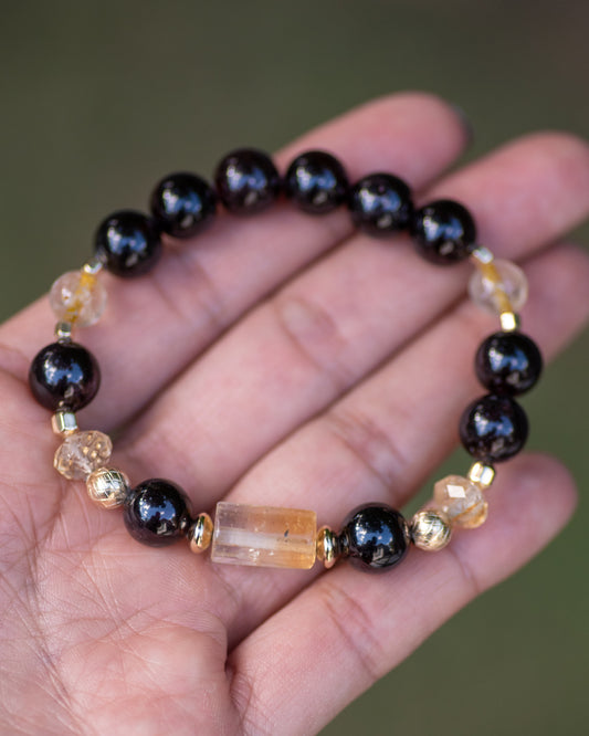 Garnet & Citrine Gemstone Beaded Bracelet